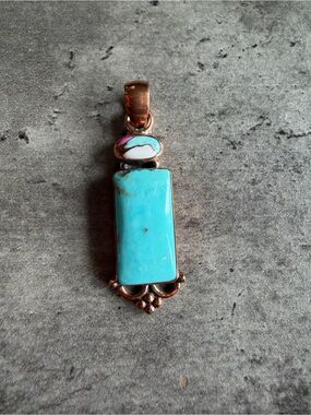 Cotton Candy Turquoise Rectangular Stone Pendant Necklace - Copper Accent